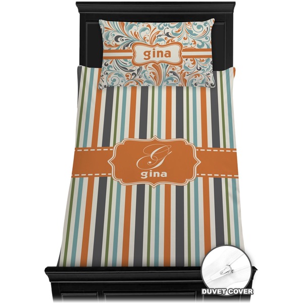 Orange & Blue Stripes Bedding Set (Twin) - Duvet