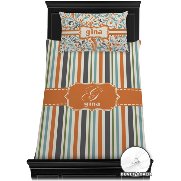 Orange & Blue Stripes Bedding Set (TwinXL) - Duvet