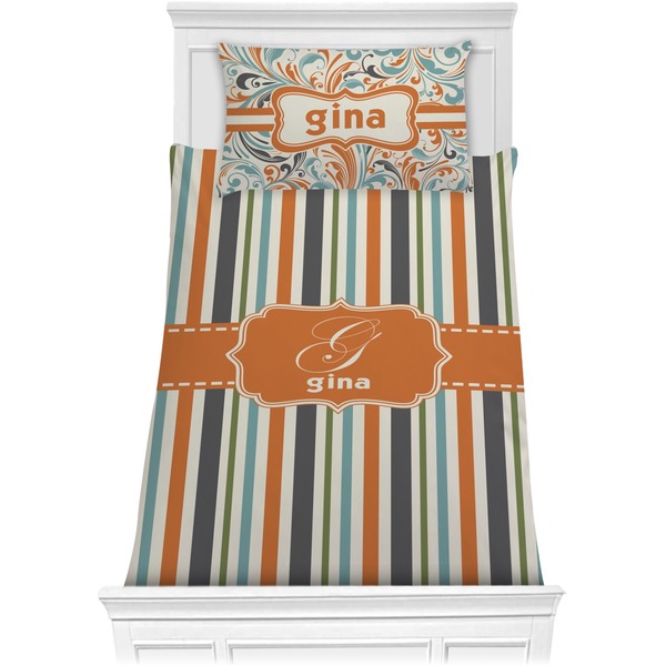 Custom Orange & Blue Stripes Comforter Set - Twin XL (Personalized)