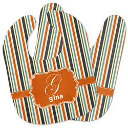 Orange & Blue Stripes Baby Bib w/ Name and Initial