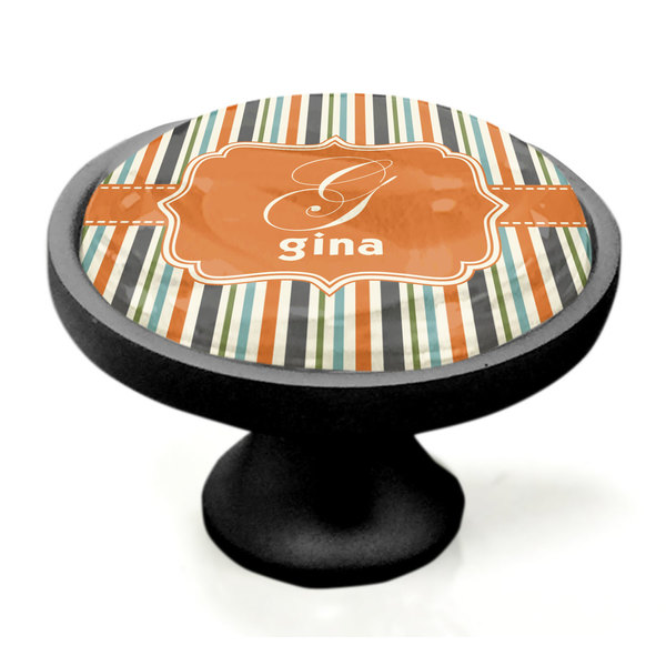 Orange & Blue Stripes Black Custom Cabinet Knob (Side)
