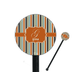 Orange & Blue Stripes 5.5" Round Plastic Stir Sticks - Black - Single Sided (Personalized)