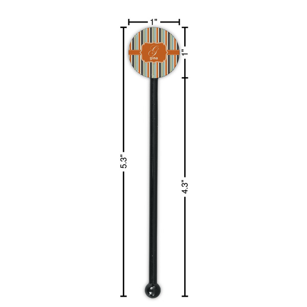 Orange & Blue Stripes Black Plastic 5.5" Stir Stick - Round - Dimensions