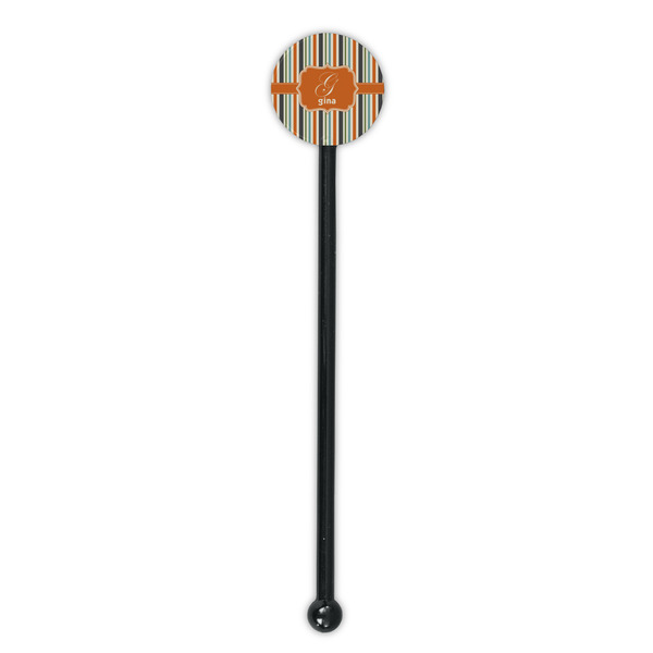 Orange & Blue Stripes Black Plastic 5.5" Stir Stick - Round - Single Stick