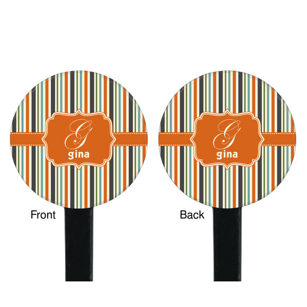 Orange & Blue Stripes Black Plastic 7" Stir Stick - Double Sided - Round - Front & Back