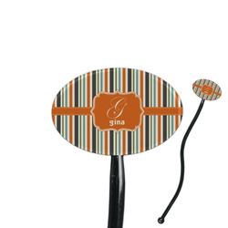 Orange & Blue Stripes 7" Oval Plastic Stir Sticks - Black - Single Sided (Personalized)