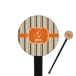 Orange & Blue Stripes 7" Round Plastic Stir Sticks - Black - Single Sided (Personalized)