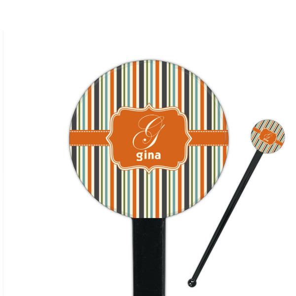 Custom Orange & Blue Stripes 7" Round Plastic Stir Sticks - Black - Single Sided (Personalized)