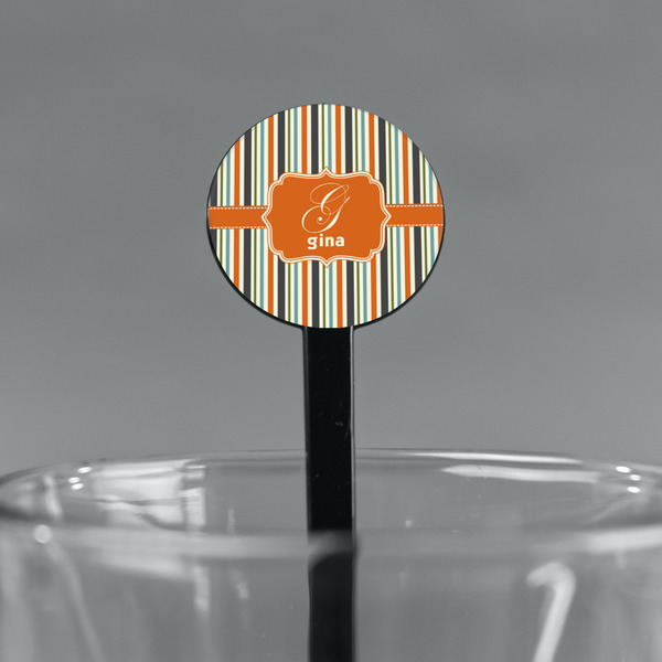 Orange & Blue Stripes Black Plastic 7" Stir Stick - Round - Main