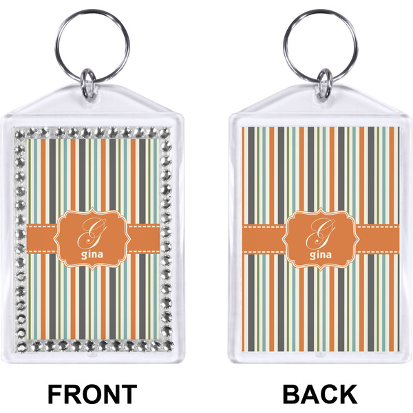 Orange & Blue Stripes Bling Keychain (Front + Back)