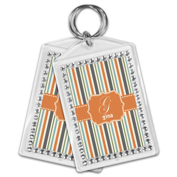 Orange & Blue Stripes Bling Keychain - MAIN