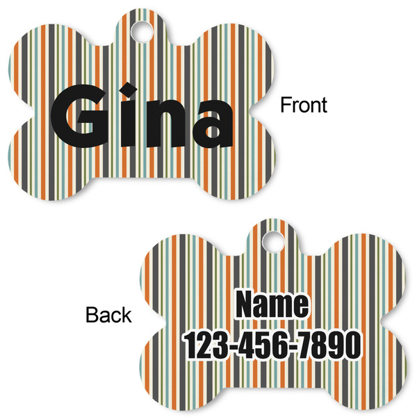 Orange & Blue Stripes Bone Shaped Dog ID Tag - Large - Approval