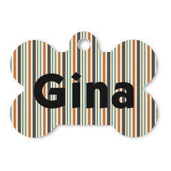 Orange & Blue Stripes Bone Shaped Dog ID Tag (Personalized)