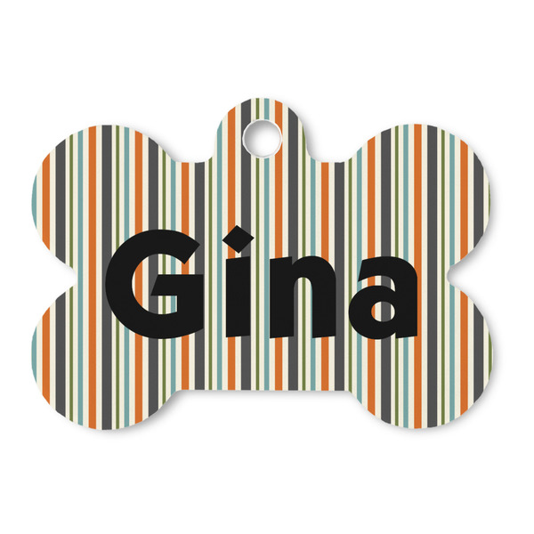 Custom Orange & Blue Stripes Bone Shaped Dog ID Tag (Personalized)