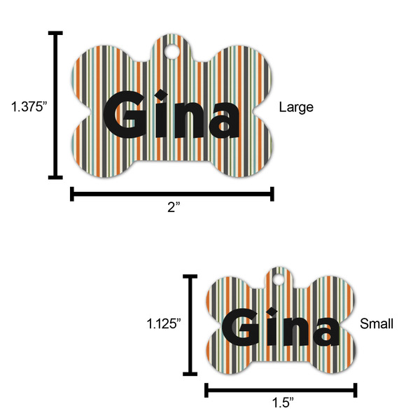 Orange & Blue Stripes Bone Shaped Dog ID Tag - Large - Scale