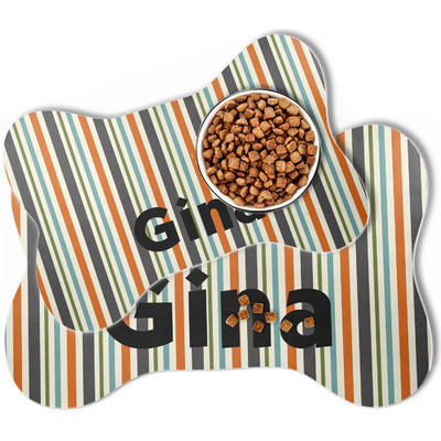 Orange & Blue Stripes Bone Shaped Dog Food Mat (Personalized)