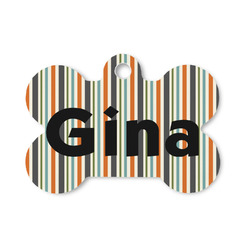 Orange & Blue Stripes Bone Shaped Dog ID Tag - Small (Personalized)