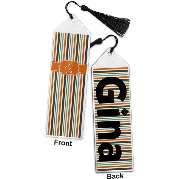 Orange & Blue Stripes Bookmark with tassel - Front and Back