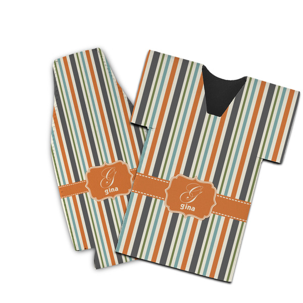 Custom Orange & Blue Stripes Bottle Cooler (Personalized)