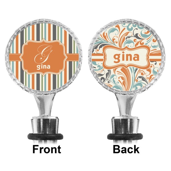 Orange & Blue Stripes Bottle Stopper - Front and Back