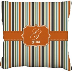 Orange & Blue Stripes Faux-Linen Throw Pillow 16" (Personalized)