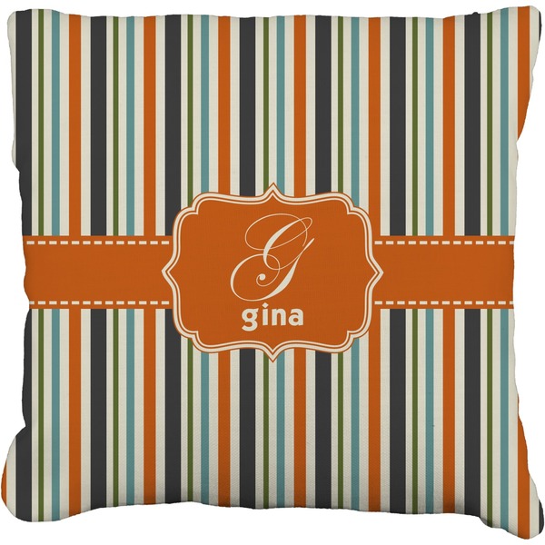 Custom Orange & Blue Stripes Faux-Linen Throw Pillow 16" (Personalized)