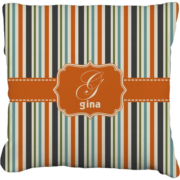 Custom Orange & Blue Stripes Faux-Linen Throw Pillow 18" (Personalized)