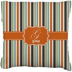 Orange & Blue Stripes Faux-Linen Throw Pillow 20" (Personalized)