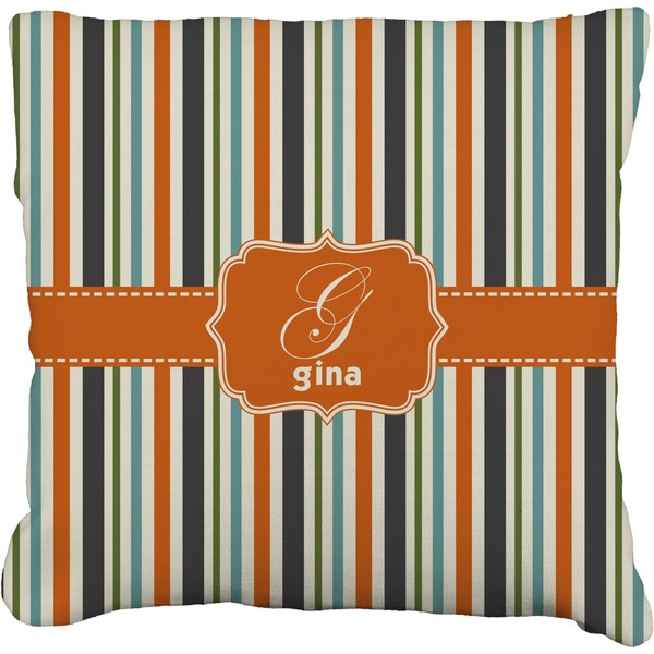 Custom Orange & Blue Stripes Faux-Linen Throw Pillow 20" (Personalized)