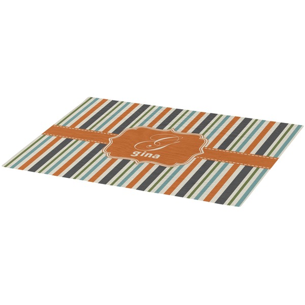 Orange & Blue Stripes Burlap Placemat (Angle View)