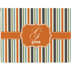 Orange & Blue Stripes Woven Fabric Placemat - Twill w/ Name and Initial