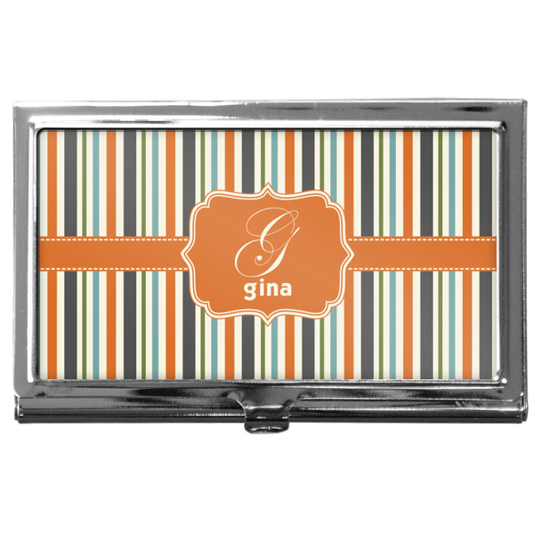Custom Orange & Blue Stripes Business Card Case