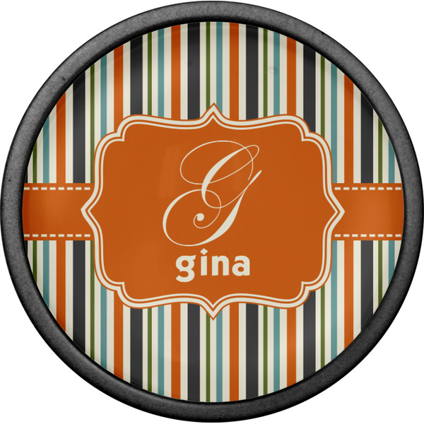 Orange & Blue Stripes Cabinet Knob - Black - Front