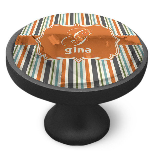 Orange & Blue Stripes Cabinet Knob - Black - Side