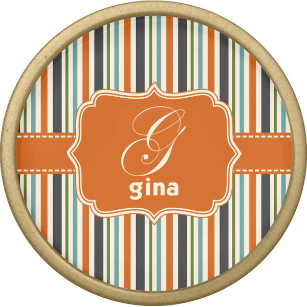 Orange & Blue Stripes Cabinet Knob - Gold - Front