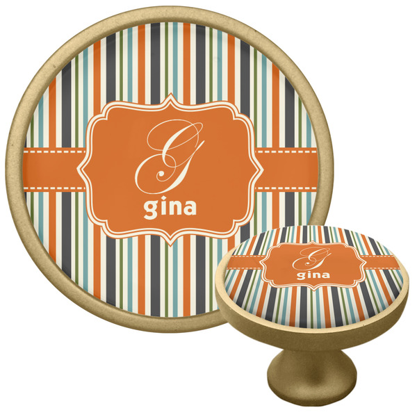Custom Orange & Blue Stripes Cabinet Knob - Gold (Personalized)