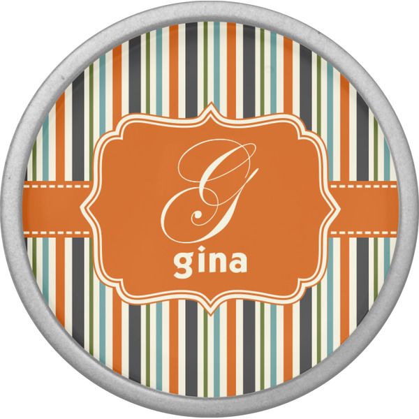 Orange & Blue Stripes Cabinet Knob - Nickel - Front