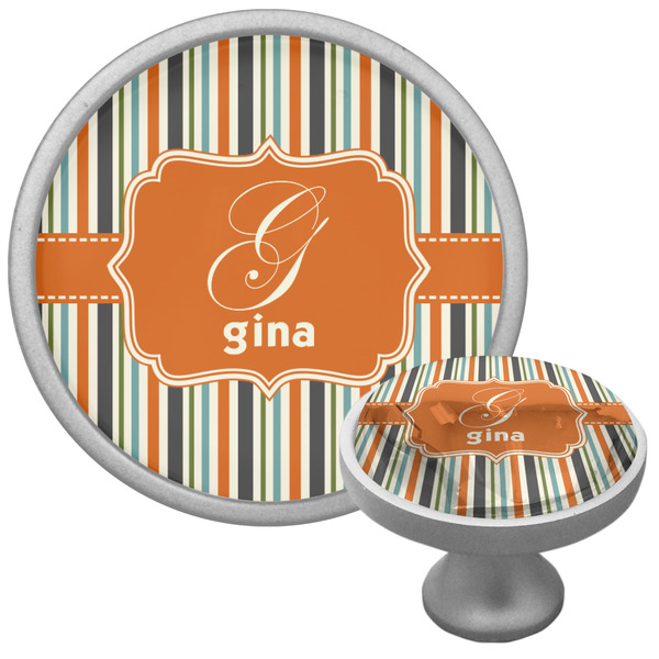 Custom Orange & Blue Stripes Cabinet Knob (Silver) (Personalized)