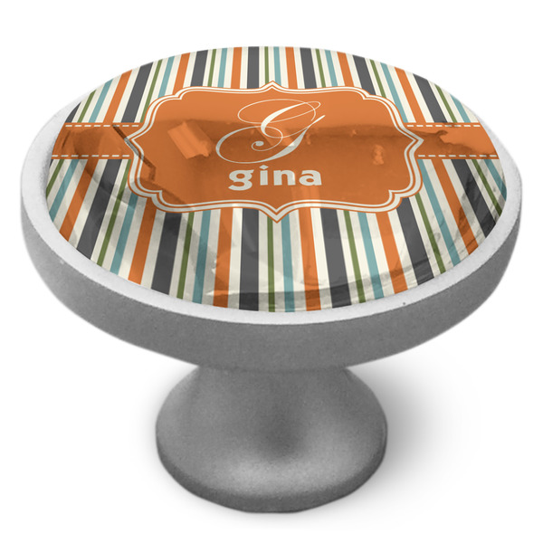 Orange & Blue Stripes Cabinet Knob - Nickel - Side