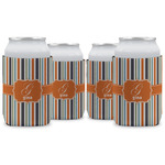 Orange & Blue Stripes Can Cooler (12 oz) - Set of 4 w/ Name and Initial