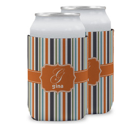 Orange & Blue Stripes Can Cooler (12 oz) w/ Name and Initial