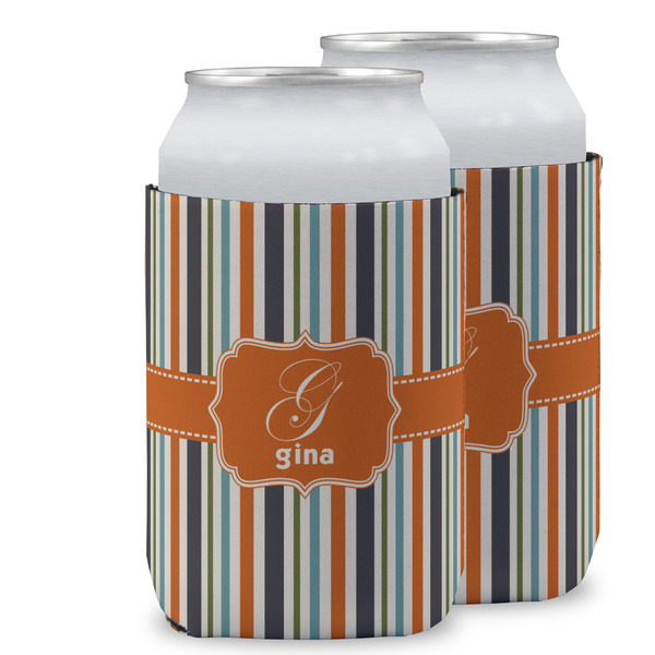 Custom Orange & Blue Stripes Can Cooler (12 oz) w/ Name and Initial
