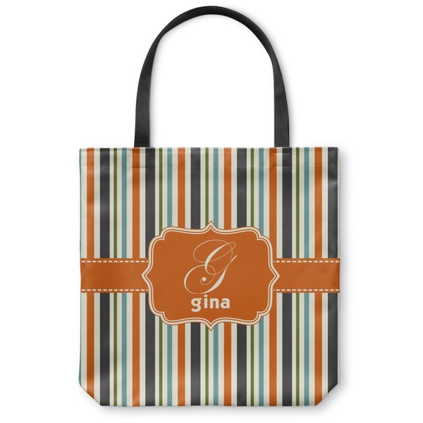 Custom Orange & Blue Stripes Canvas Tote Bag - Large - 18"x18" (Personalized)