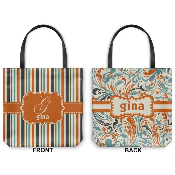 Orange & Blue Stripes Canvas Tote - Front and Back