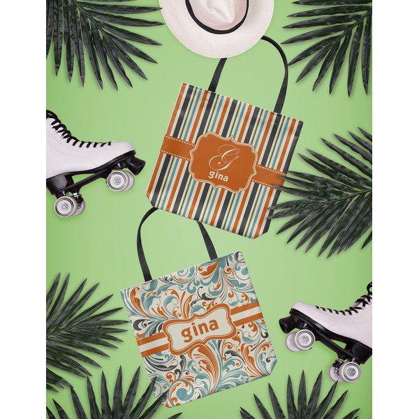 Orange & Blue Stripes Canvas Tote Lifestyle Front and Back