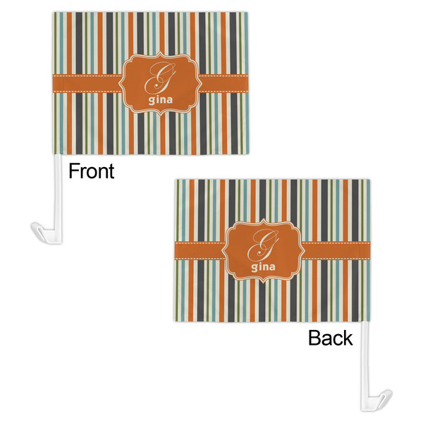 Orange & Blue Stripes Car Flag - 11" x 8" - Front & Back View