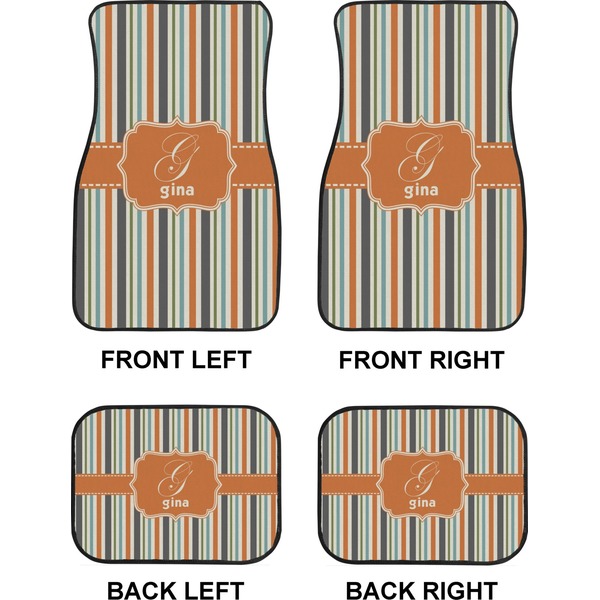 Orange & Blue Stripes Car Floor Mats Set (2F + 2B)