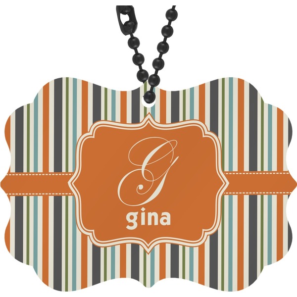 Custom Orange & Blue Stripes Rear View Mirror Decor (Personalized)