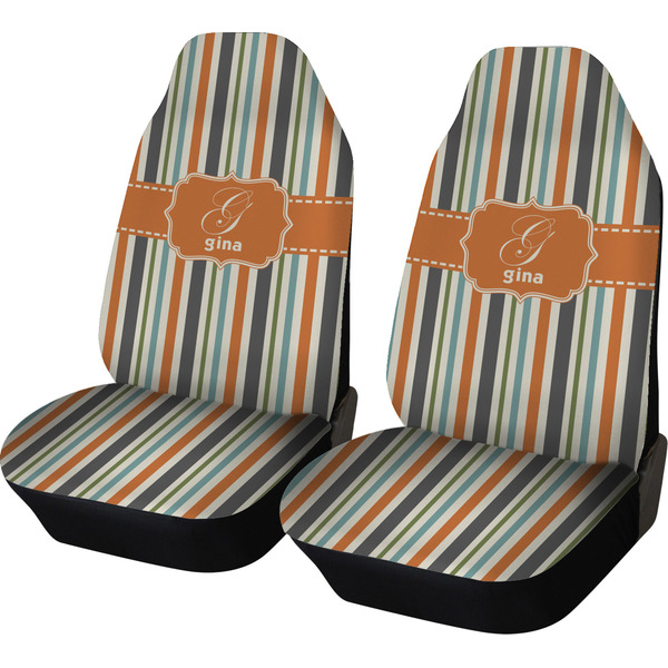 Custom Orange & Blue Stripes Car Seat Covers (Set of Two) (Personalized)