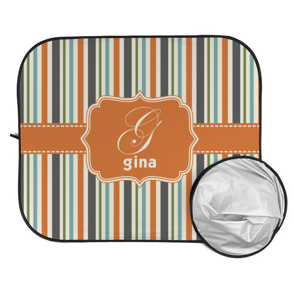 Orange & Blue Stripes Car Sun Shades - FOLDED & UNFOLDED